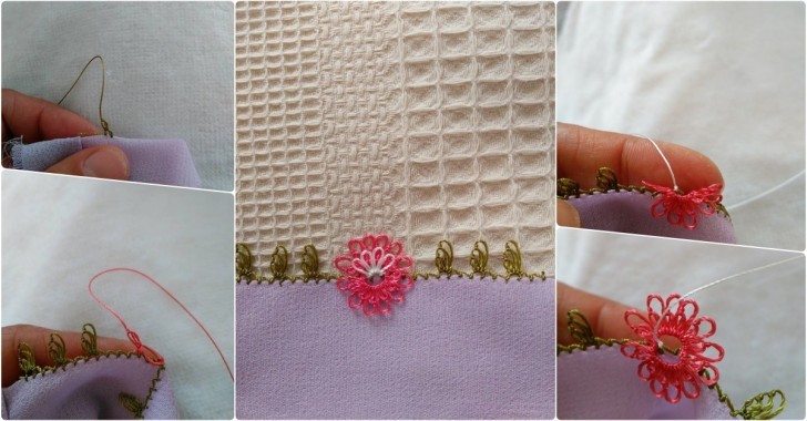 Pembe çiçekli yazma kenarı yapılışı