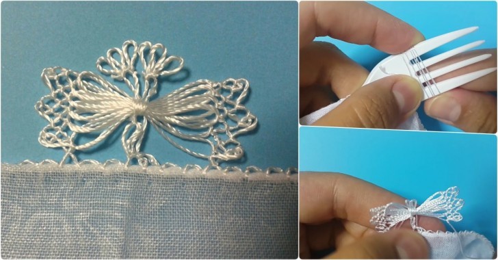 Plastik çatal ile yazma oyası yapılışı