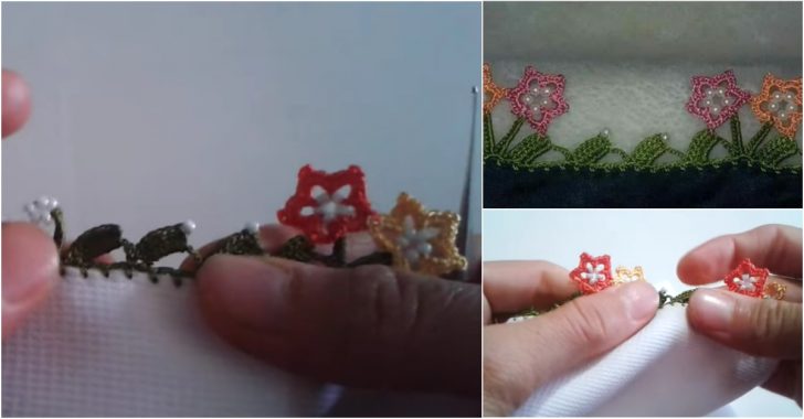 Tığ işi boncuklu tülbent oyası yapılışı