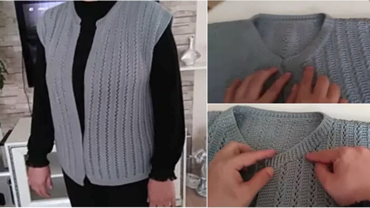Su Yolu Örgü Modeli Bayan Yelek Yapılışı