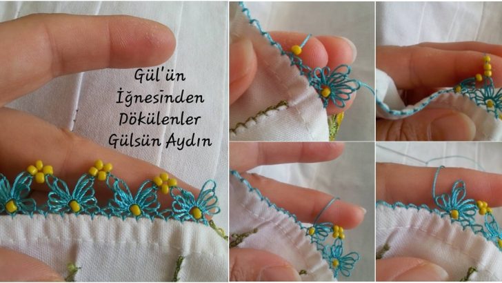 Sarı Boncuklu Tülbent Oyası