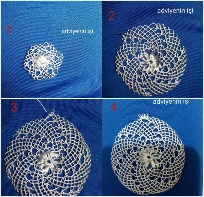 İğne oyası tepsi örtüsü yapılışı 1